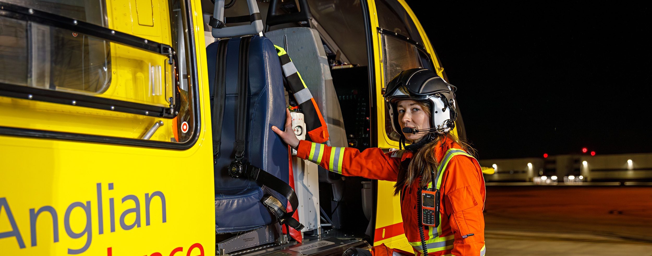 Dr Meg getting into helicopter