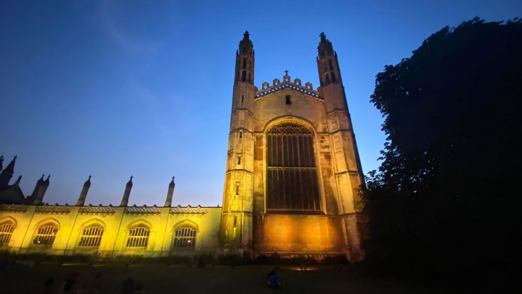 Kings College lit up yellow for air ambulance week