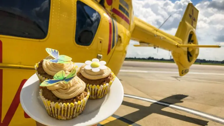 Cupcakes with East anglian air Ambulance helicopter