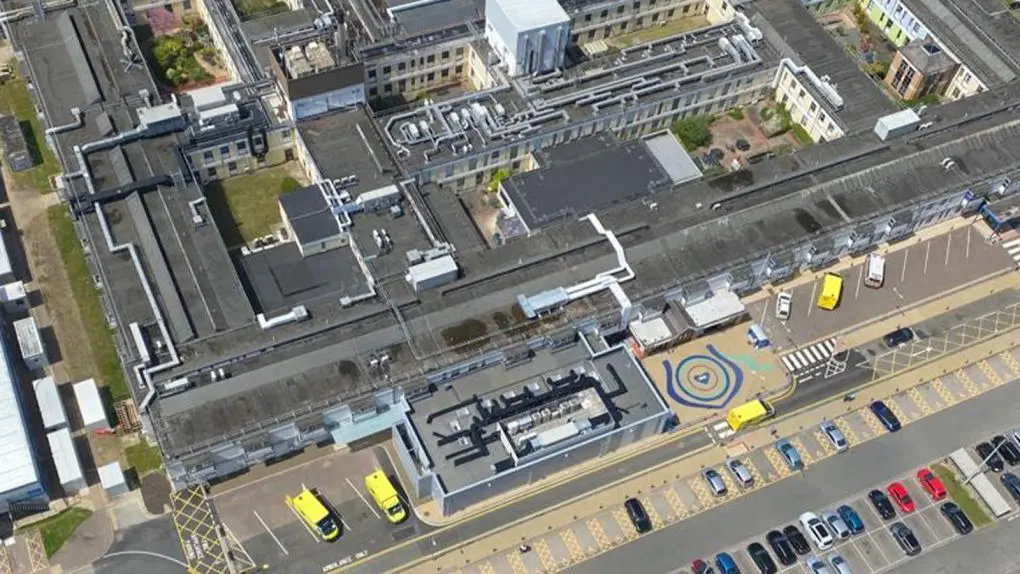 Aerial shot of James Paget Hospital