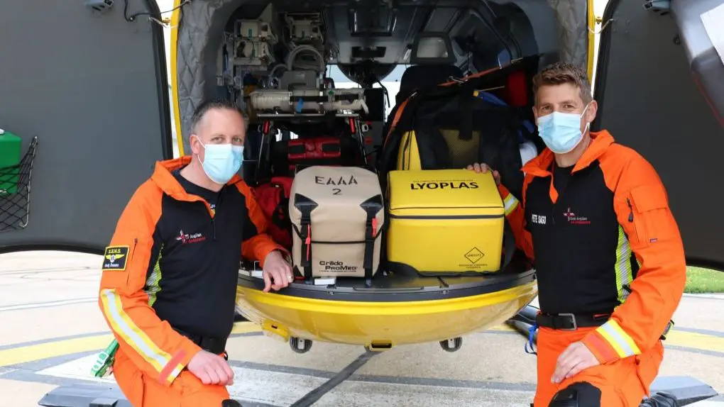 Blood boxes inside helicopter