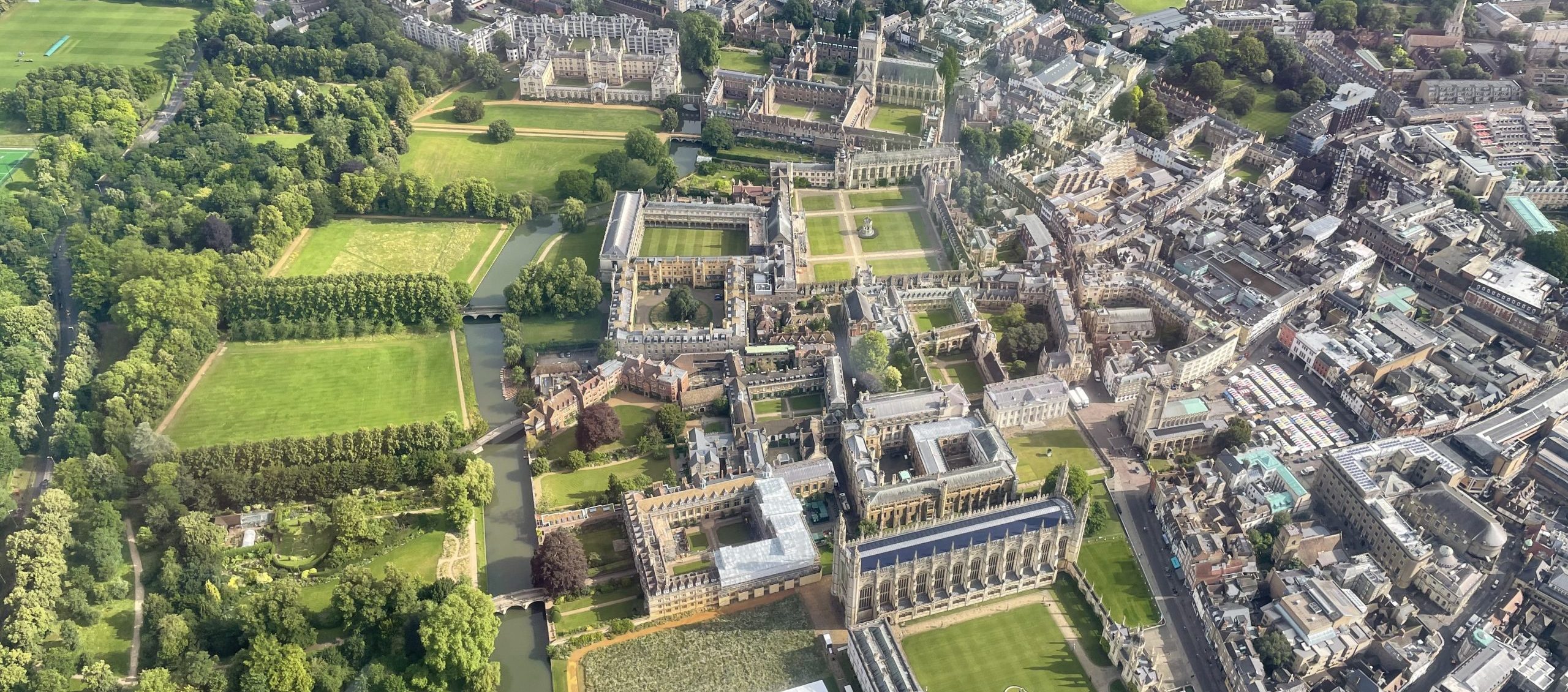 view of Cambridge university from helicopter
