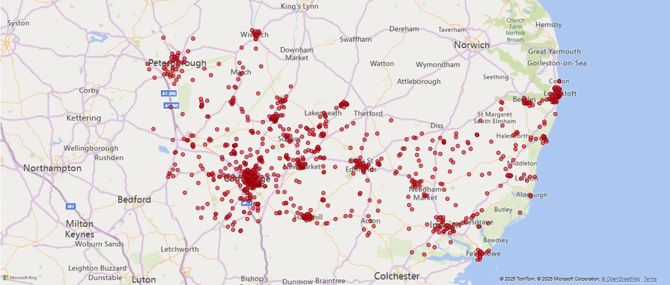 camb/ west suffolk map