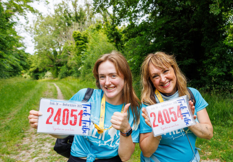 Trekkers holding up numbers to camera